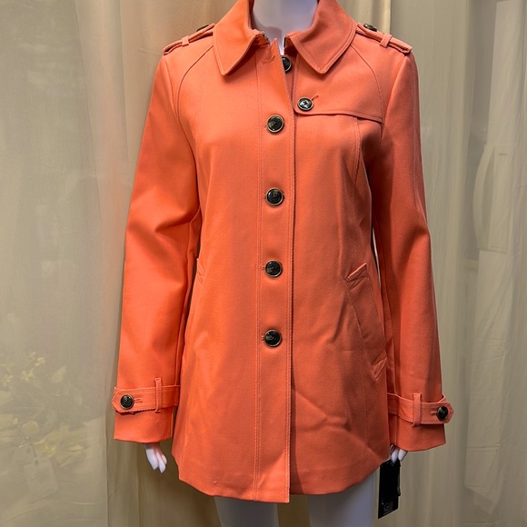 Wilson Leather Black Rivet Tangerine Line Long Trench  Coat - Picture 1 of 13